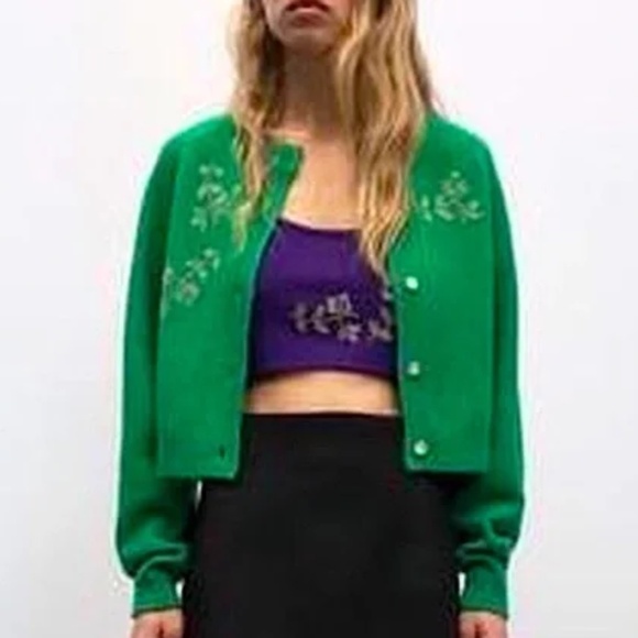 Zara Floral Beaded Purple Wool Blend Knit Crop Tank Top Women’s Size S - Picture 2 of 13